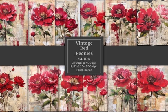 Download Vintage Mixed Media Red Peonies Journal - Vintage Collection