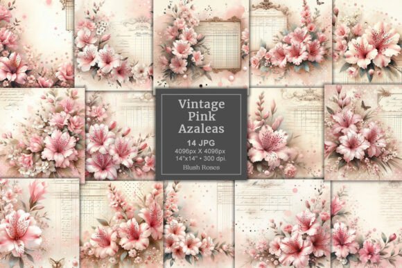 Download Vintage Pink Azalea Flower Digital Paper - Vintage Collection