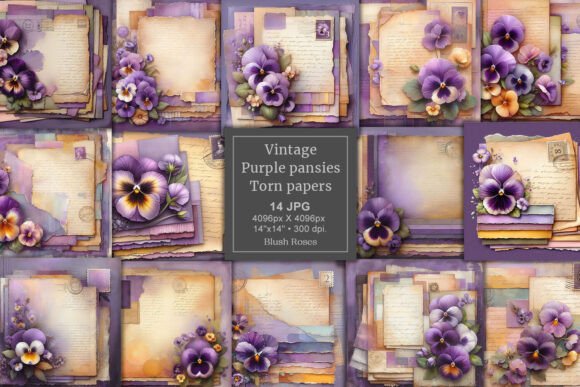 Download Vintage Purple Pansies Torn Paper Junk - Vintage Collection